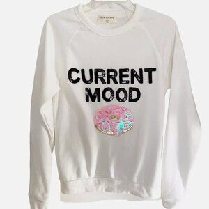 Bow & Drape Embellished Donut Current Mood White Sweatshirt Medium